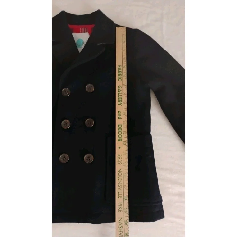 Mini Boden Boy's Navy Wool Pea Coat 7-8 Yr GC Plaid Flannel Lining Preppy Rare